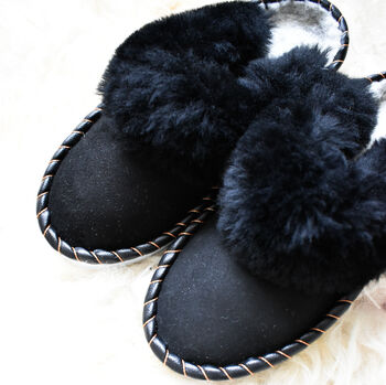 Handmade Sheepskin Mule Slippers Black, 4 of 4