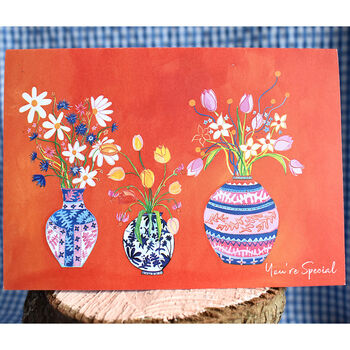 Orange Vase And Bouquet Greetings Card, 3 of 5