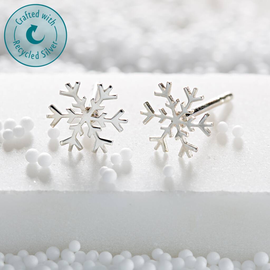Sterling Silver Snowflake Stud Earrings, 1 of 8