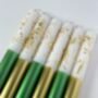 White, Gold And Green Glitter Christmas Candles Six Pack 'Angel Wings And Mistletoe Kisses', thumbnail 3 of 4