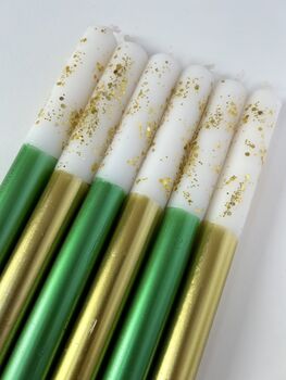 White, Gold And Green Glitter Christmas Candles Six Pack 'Angel Wings And Mistletoe Kisses', 3 of 4