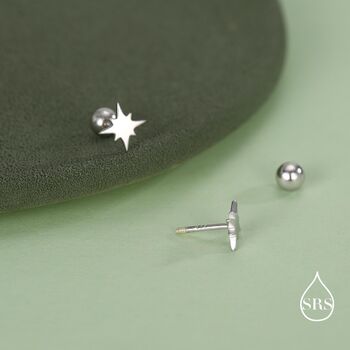 Sterling Silver Starburst Screw Back Earrings, 7 of 11