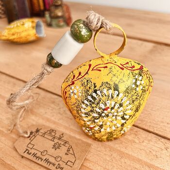 Mustard Yellow Traditional Indian Hand Painted Cow Bell, 5 of 9