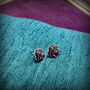 Red Rose Stud Earrings, Silver Plated, thumbnail 2 of 5