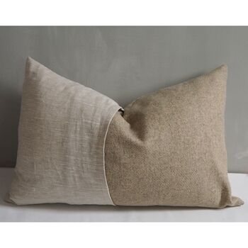 Oatmeal Stripe And Wool Scatter Cushion, 2 of 3
