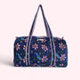 Blue And Purple Floral Print Weekend Duffle Bag, thumbnail 3 of 4