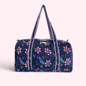 Blue And Purple Floral Print Weekend Duffle Bag, 3 of 4