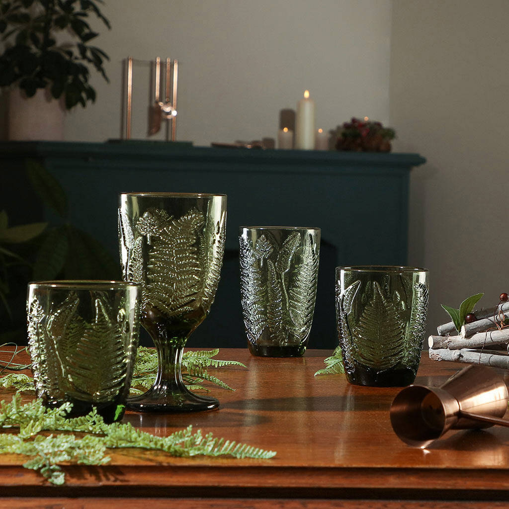 green embossed leaf glassware by dibor