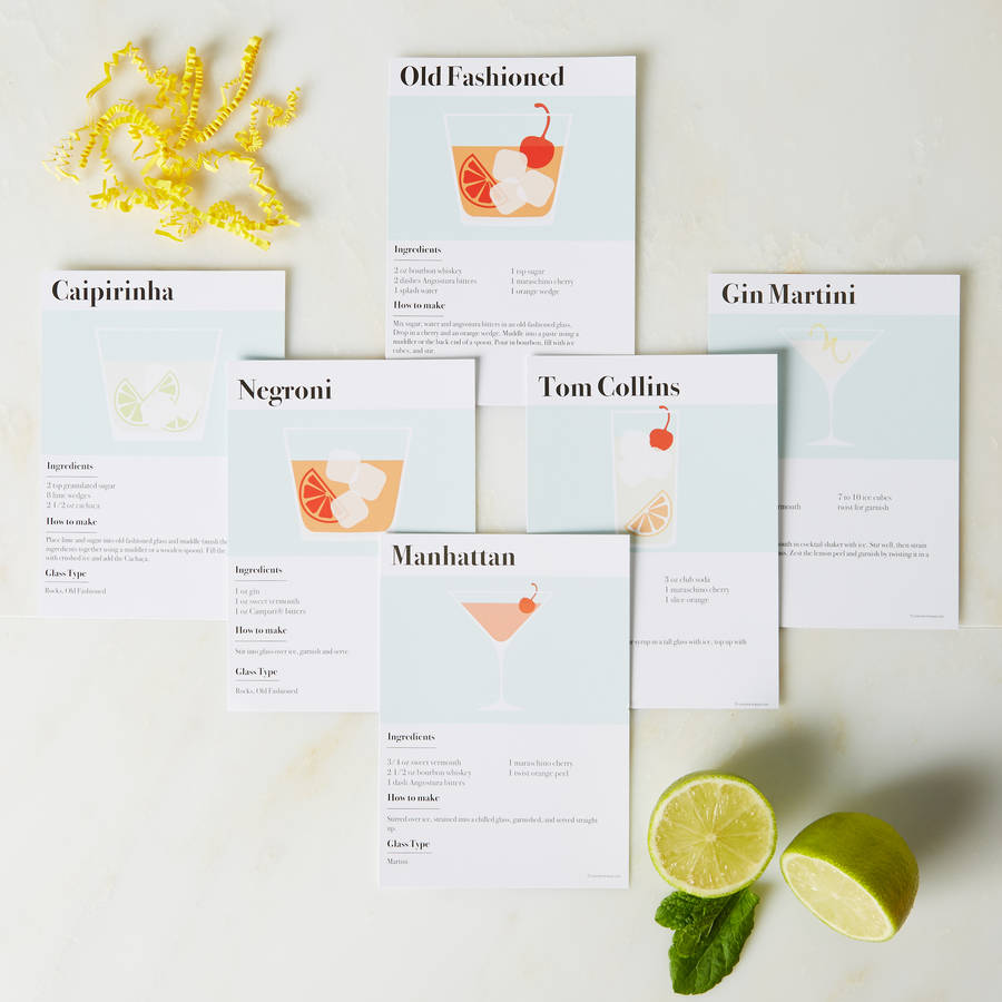 Personalised Cocktail Recipe Postcard Gift Box Set By coconutgrass