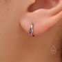 Sterling Silver Tiny Rhombus Amethyst Purple Cz Huggie Hoop, thumbnail 2 of 12
