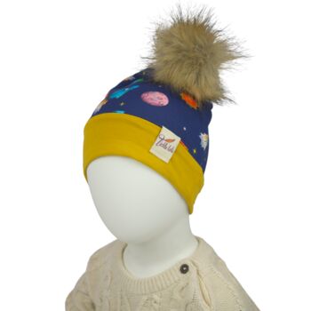 Space Print Unisex Baby Bobble Hat, 3 of 3