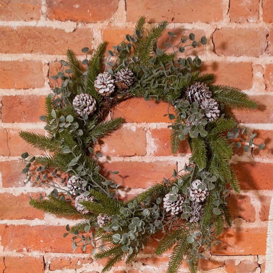 eucalyptus door wreath by the christmas home