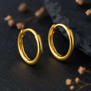 Gold Plated Sterling Silver Mini Huggie Hoop Sleeper Earrings, 3 of 5