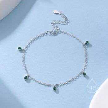 Emerald Green Cz Droplet Bracelet In Sterling Silver, 6 of 12