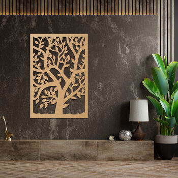 Wooden Tree Art With Leaves In Rectangular Frame, 6 of 10