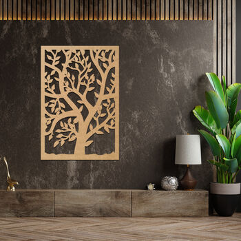 Wooden Tree Art With Leaves In Rectangular Frame, 7 of 11