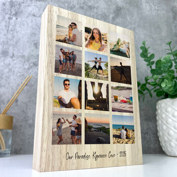 Personalised Freestanding Twelve Photo Grid Giant Wooden Block 21cm X 15cm Portrait, 4 of 7