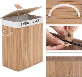 100 L Bamboo Laundry Basket With Two Compartments, 6 of 6
