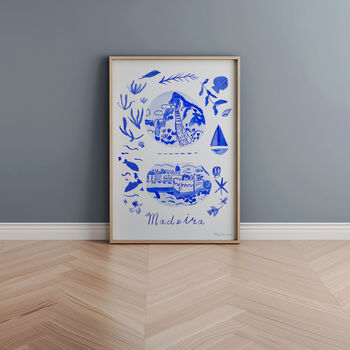 Scenes Of Madeira, Portugal Blue Tile Inspired Travel Print, 2 of 12