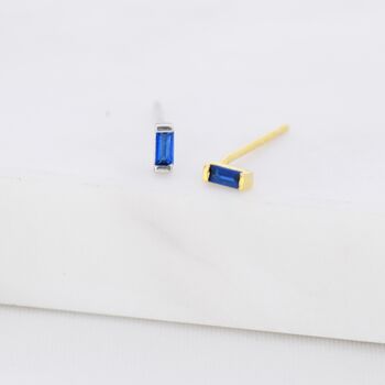 Sapphire Blue Tiny Baguette Cz Stud Earrings, 2 of 9