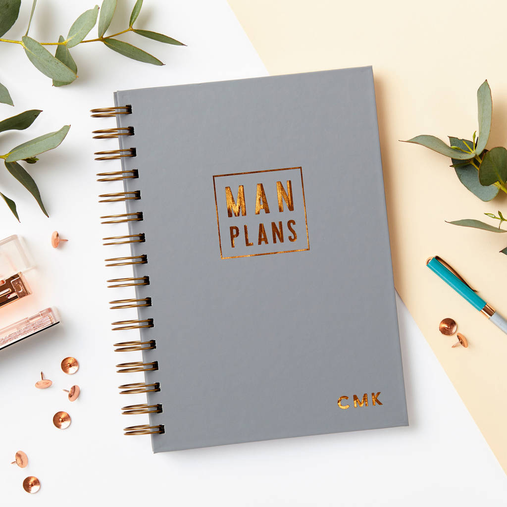 Personalised 'Man Plans' Copper Notebook By Martha Brook