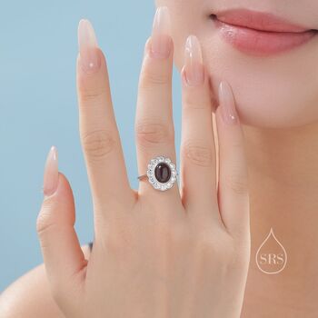 Sterling Silver Vintage Inspired Dark Garnet Cz Ring, 6 of 12
