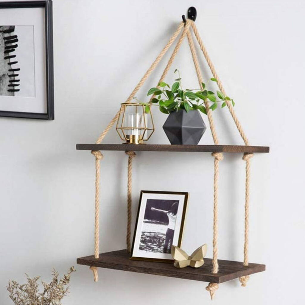 Two Tier Wood Wall Hanging Shelf Display By Momentum