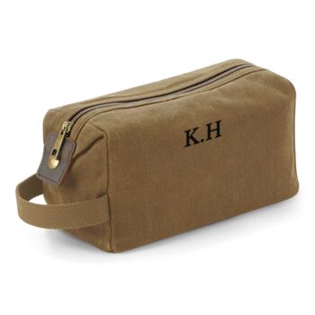 Personalised Men’s Vintage Waxed Canvas Wash Bag, 2 of 10