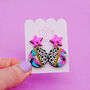 Pink Star Earrings With An Animal Print Abstract Drop, thumbnail 4 of 12