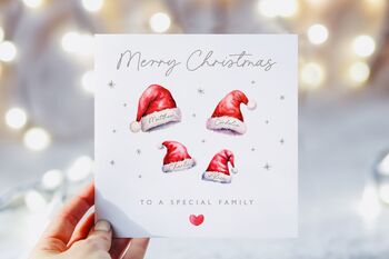 Personalised Family Christmas Card *Up To Six Santa Hats, 2 of 6