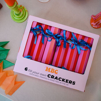 Colourful Red And Pink Stripe Christmas Crackers, 2 of 8