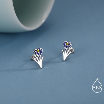 Blue Crocus Flower Stud Earrings In Sterling Silver, 2 of 12