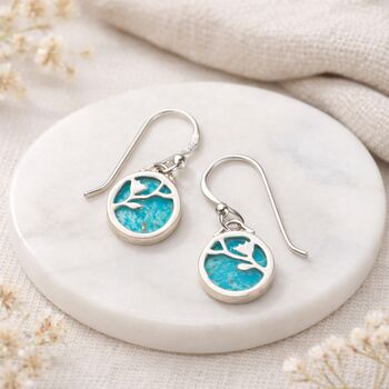 Sterling Silver Turquoise Flower Drop Earrings – 9mm, 4 of 7
