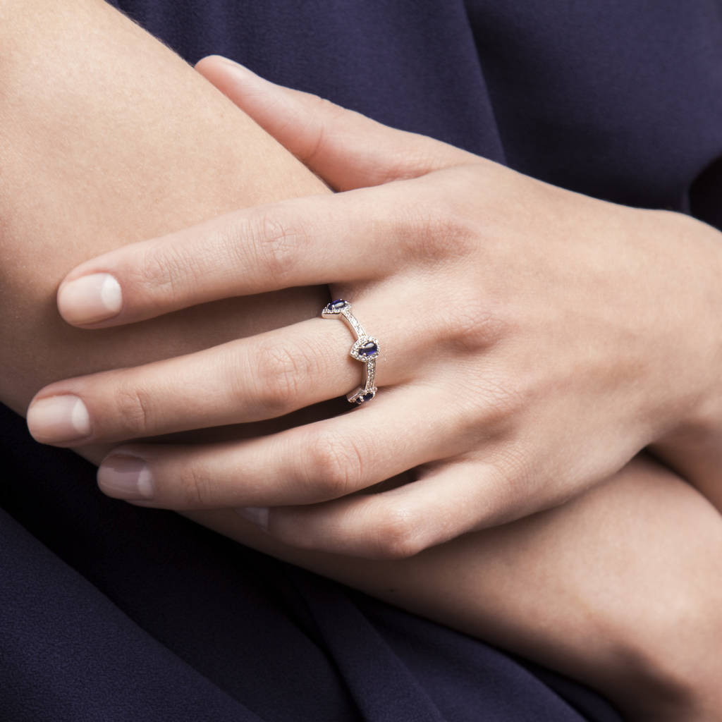 silver blue sapphire stacking ring by h.azeem london