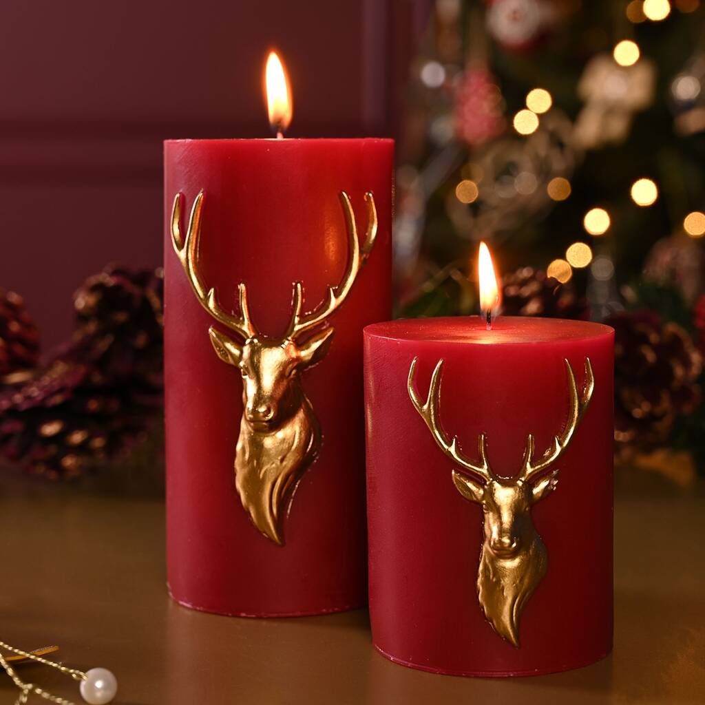 Red Stag Pillar Candle – Luxury Festive Christmas Décor, 1 of 3