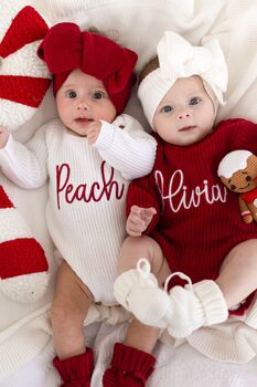 Christmas Embroidered Personalised New Baby Knitted Romper, 2 of 12