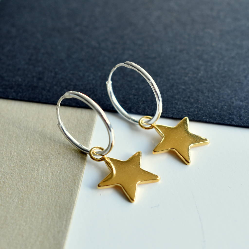 Silver And Gold Star Hoop Earrings By Essentia By Love Lily Rose ...