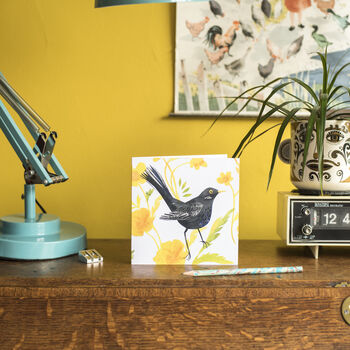 Blackbird And Buttercups Greetings Card, 2 of 6