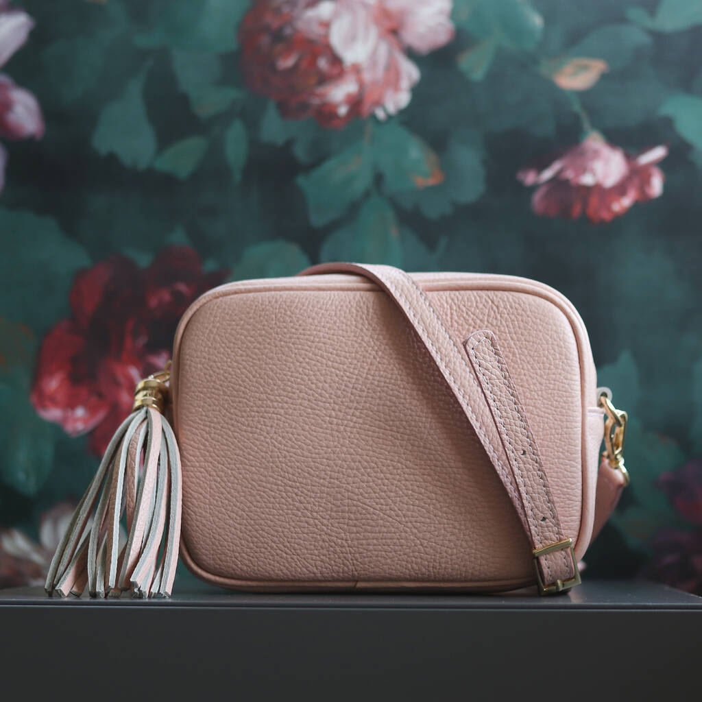 Leather Cross Body Handbag With Tassel, Baby Pink By The Leather Store