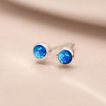 Mini Sterling Silver Ocean Blue Opal Stud Earrings, 2 of 7