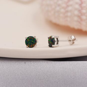 Black Opal Stud Earrings In Sterling Silver, 7 of 11