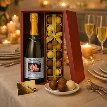 Personalised Photo Prosecco With Truffles Gift Set With Any Name And Message. Perfect For Birthdays Or Weddings, 3 of 6
