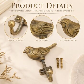 Golden Sparrow Brass Wall Hook, 8 of 9