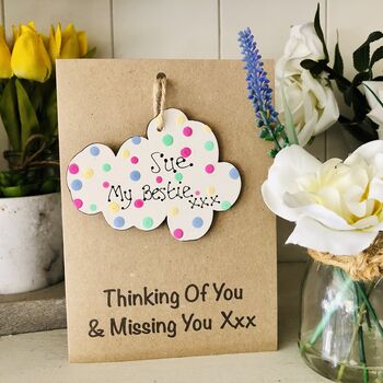 Personalised Thinking Of You Cloud Wooden Keepsake Card, 2 of 2