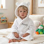Personalised Soft Baby / Child's Dressing Gown In White, thumbnail 1 of 9