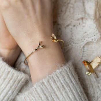 Fable Enamel Flying Robin And Mistletoe Bangle, 4 of 7