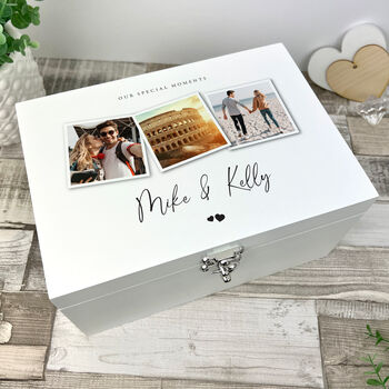 Personalised Couples Photo White Wooden Keepsake Memory Box, 4 of 12