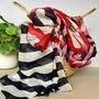 Poppy And Stripe Printed Scarf In Navy Blue, thumbnail 1 of 3