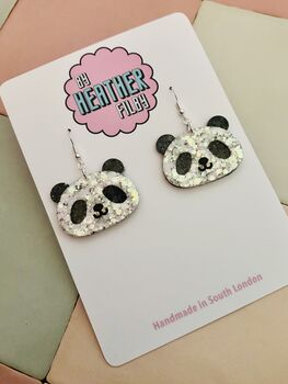 Panda Glitter Statement Earrings / Panda Lover Gift / Zoo Lover Gift / Birthday Gift For Her, 2 of 5