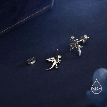 Oxidised Sterling Silver Dragon Fossil Stud Earrings, 6 of 11